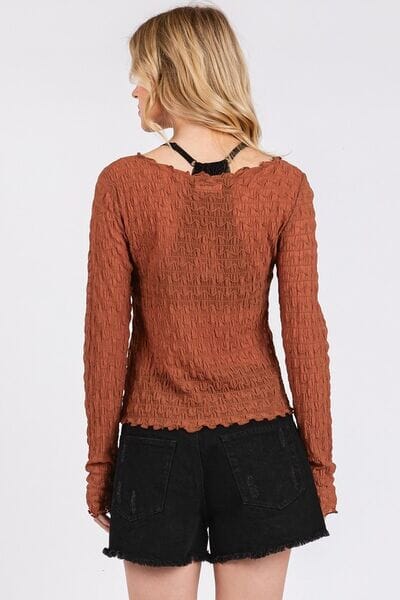 Mittoshop Lettuce Hem Boat Neck Long Sleeve Blouse - Sydney So Sweet