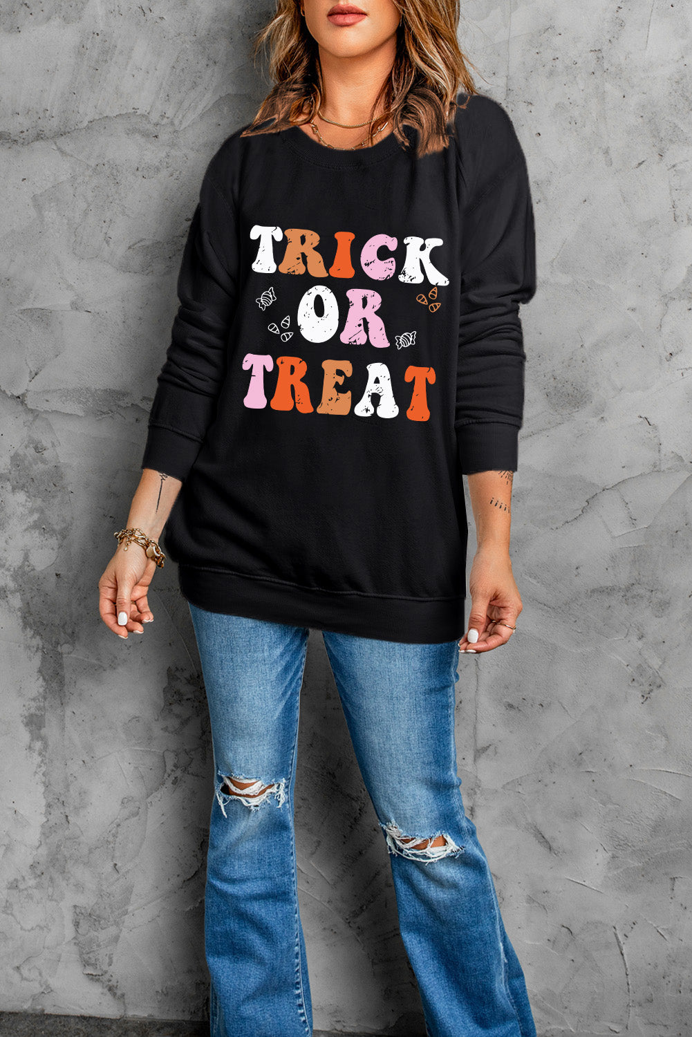 Trick or Treat Women's Graphic Long Sleeve Sweatshirt - Sydney So Sweet