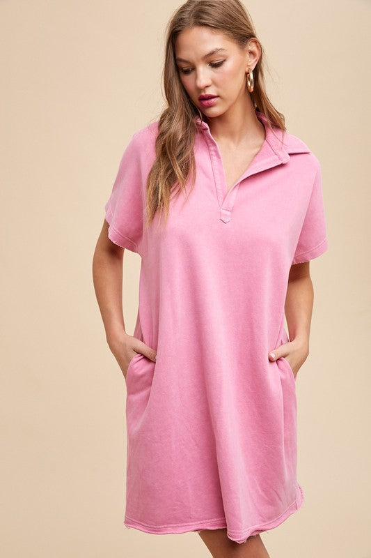 Annie Wear Mineral Washed Johnny Collar Short Sleeve Dress - Sydney So Sweet