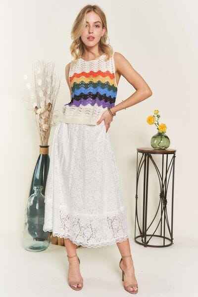 ADORA Elastic Waist Lace Midi Skirt - Sydney So Sweet