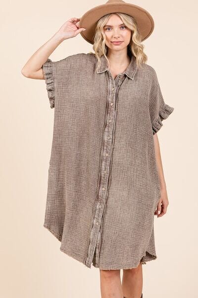 Mittoshop Mineral Wash Cotton Gauze Mini Shirt Dress - Sydney So Sweet