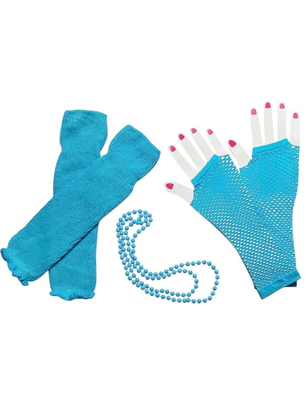 80s Costume Accessories Set in Blue - Leg Warmers, Fishnet Gloves, Beads - Sydney So Sweet