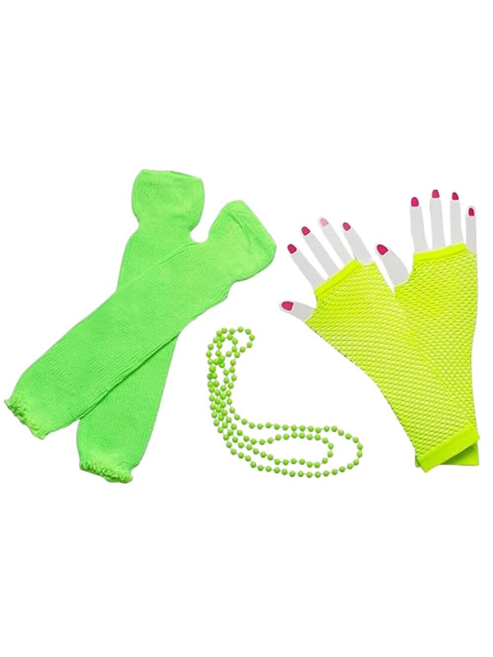 80s Costume Accessories Set in Neon Green - Leg Warmers, Fishnet Gloves, Beads - Sydney So Sweet