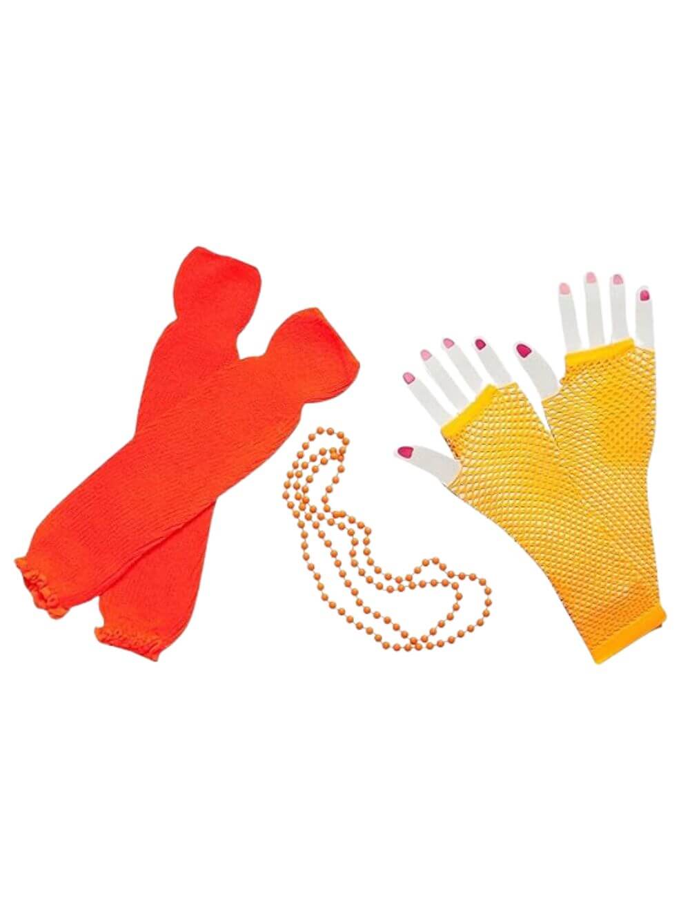 80s Costume Accessories Set in Neon Orange - Leg Warmers, Fishnet Gloves, Beads - Sydney So Sweet