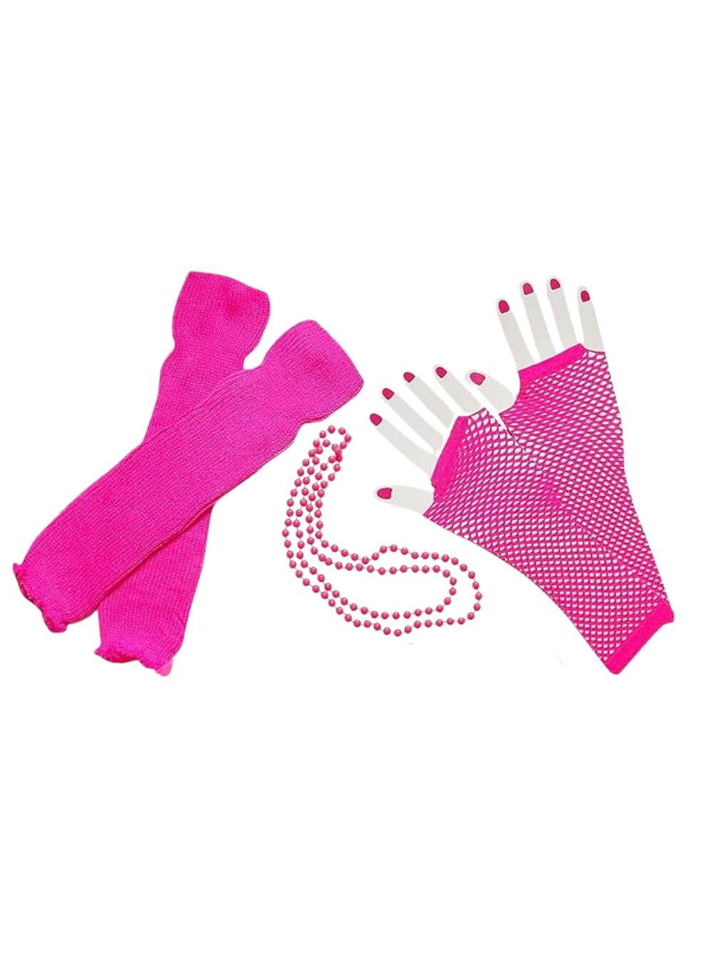 80s Costume Accessories Set in Neon Pink - Leg Warmers, Fishnet Gloves, Beads - Sydney So Sweet
