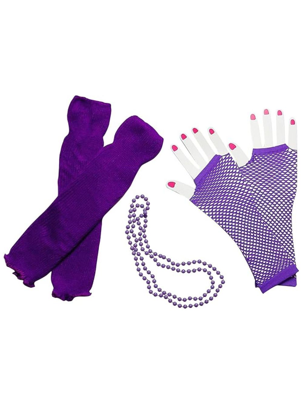 80s Costume Accessories Set in Purple - Leg Warmers, Fishnet Gloves, Beads - Sydney So Sweet