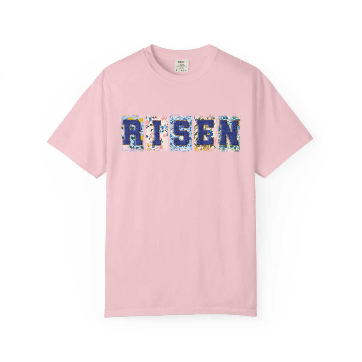 Risen Floral Faux Patch T-Shirt Easter Christian Unisex Tee