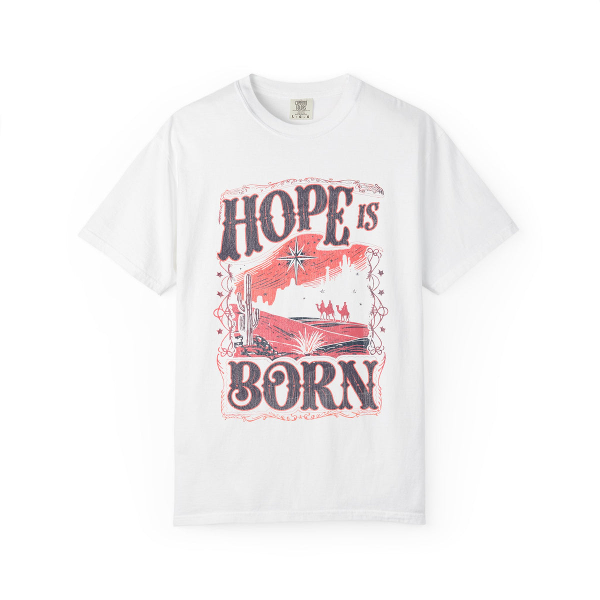 Hope is Born Christmas T-Shirt Christian Distressed Western Graphic Tee