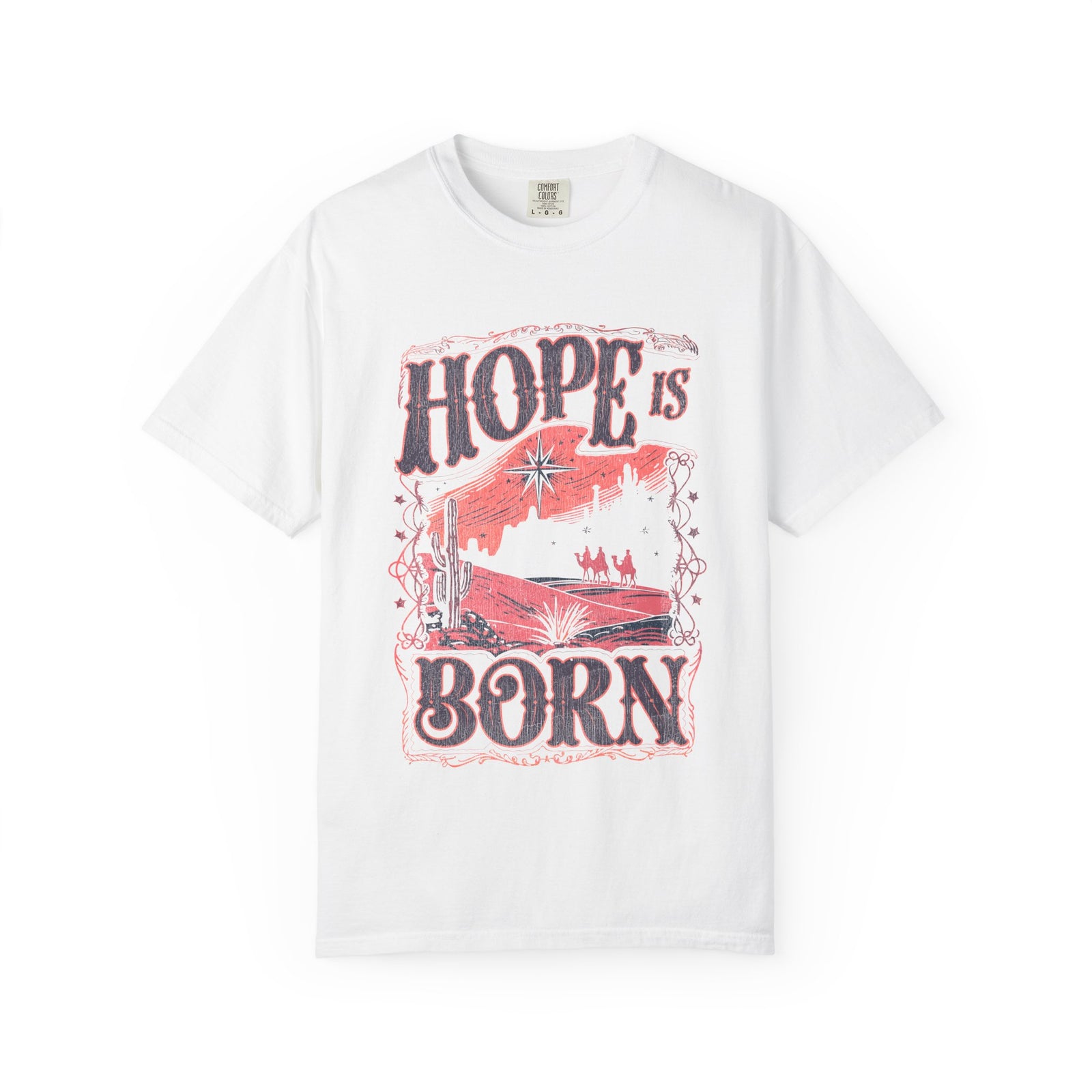 Hope is Born Christmas T-Shirt Christian Distressed Western Graphic Tee