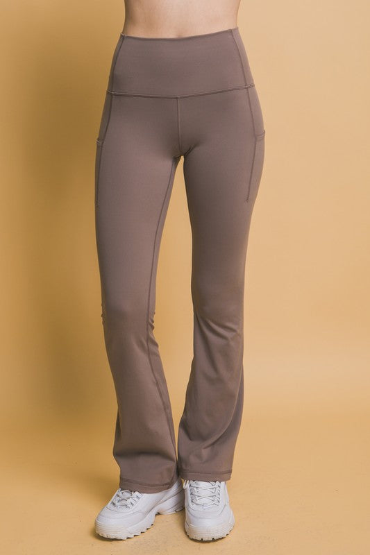 Love Tree High Waist Flare Active Leggings with Side Pockets - Sydney So Sweet