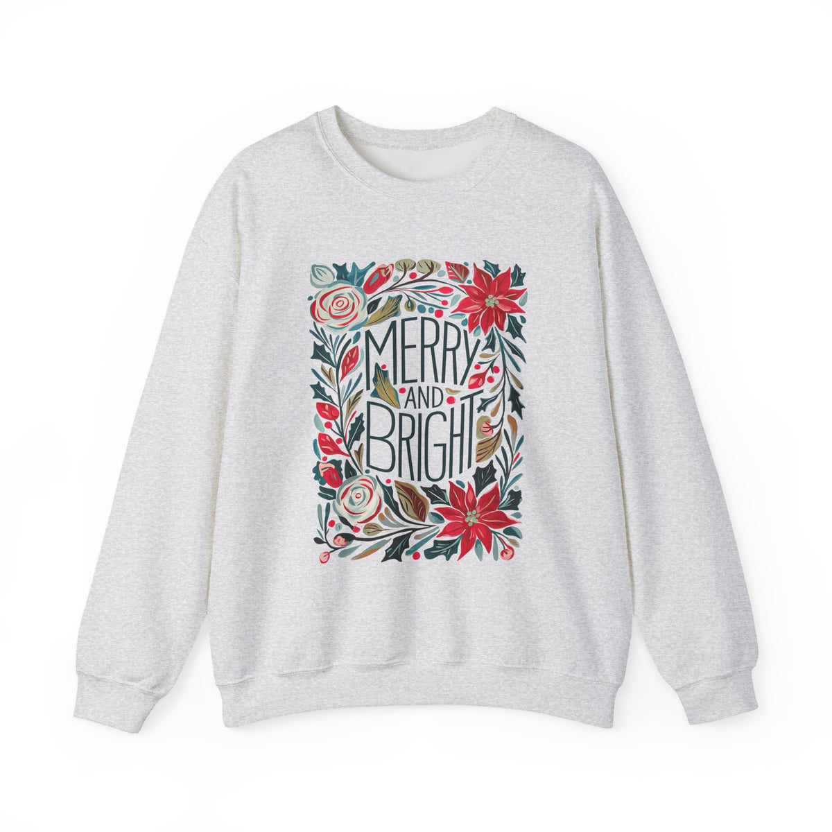 Merry & Bright Christmas Florals Crewneck Unisex Sweatshirt