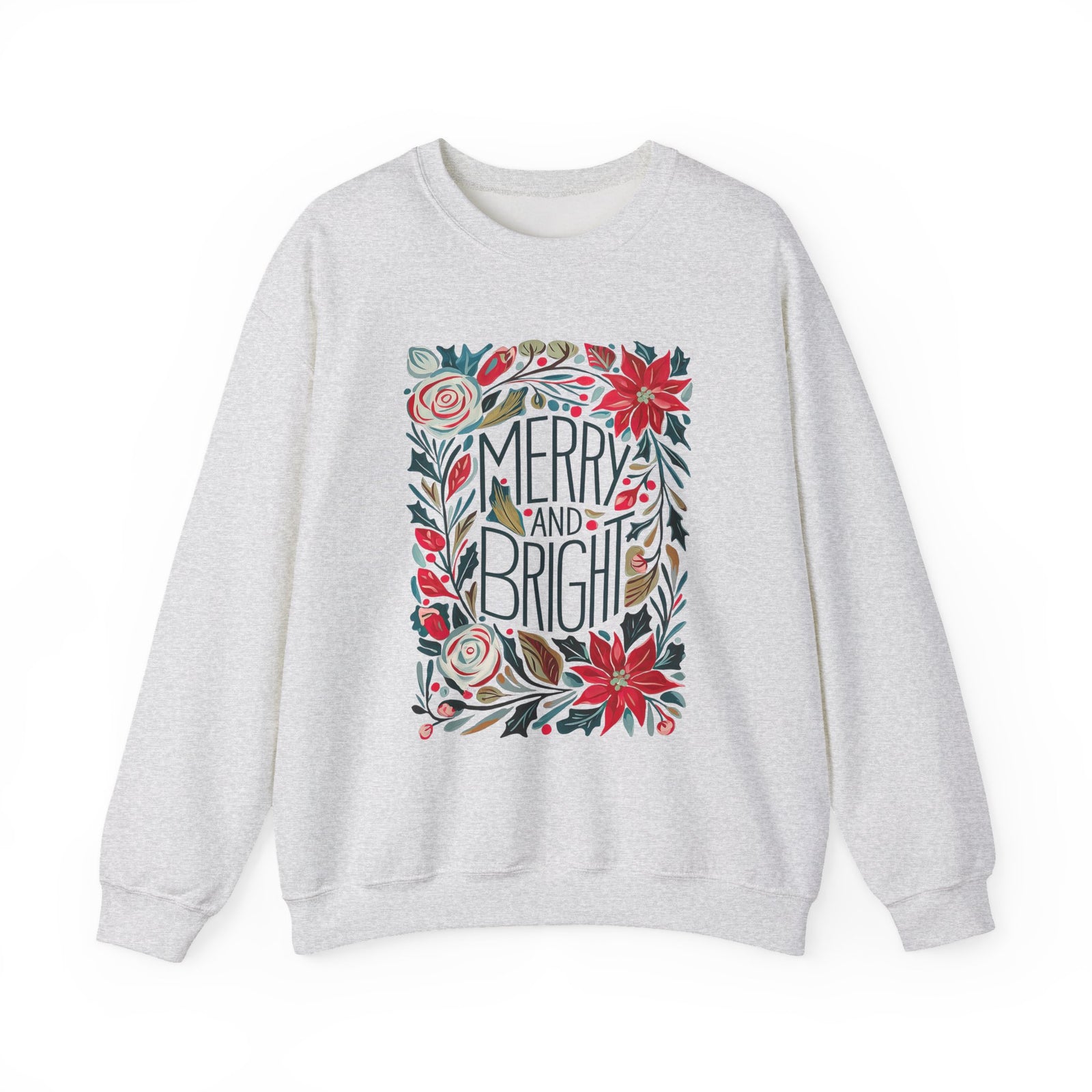 Merry & Bright Christmas Florals Crewneck Unisex Sweatshirt