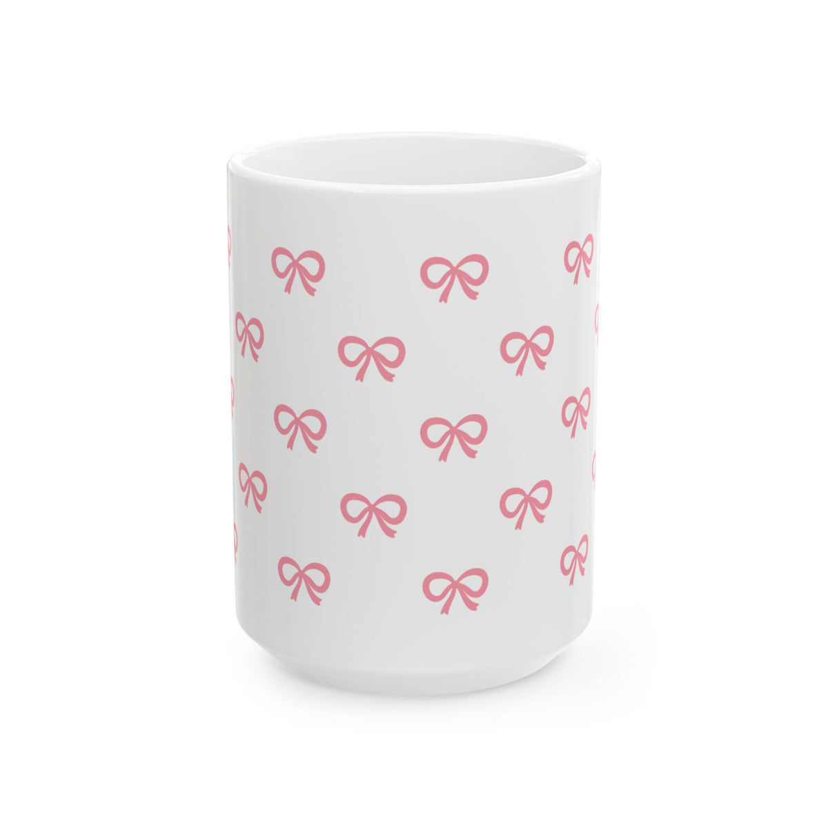 Pink Bow Pattern Ceramic Mug — Cute All-Over Ribbon Design (11oz & 15oz)