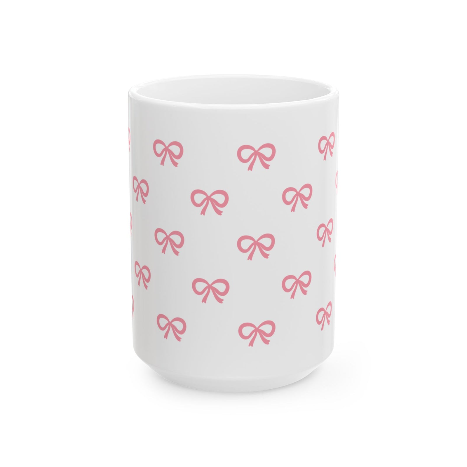 Pink Bow Pattern Ceramic Mug — Cute All-Over Ribbon Design (11oz & 15oz)