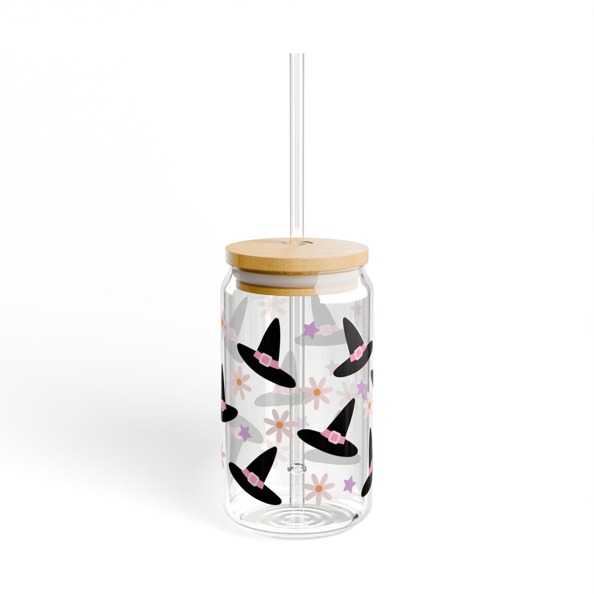 Witch Hat Halloween Sipper Glass 16oz Reusable Drink Jar with Lid & Straw