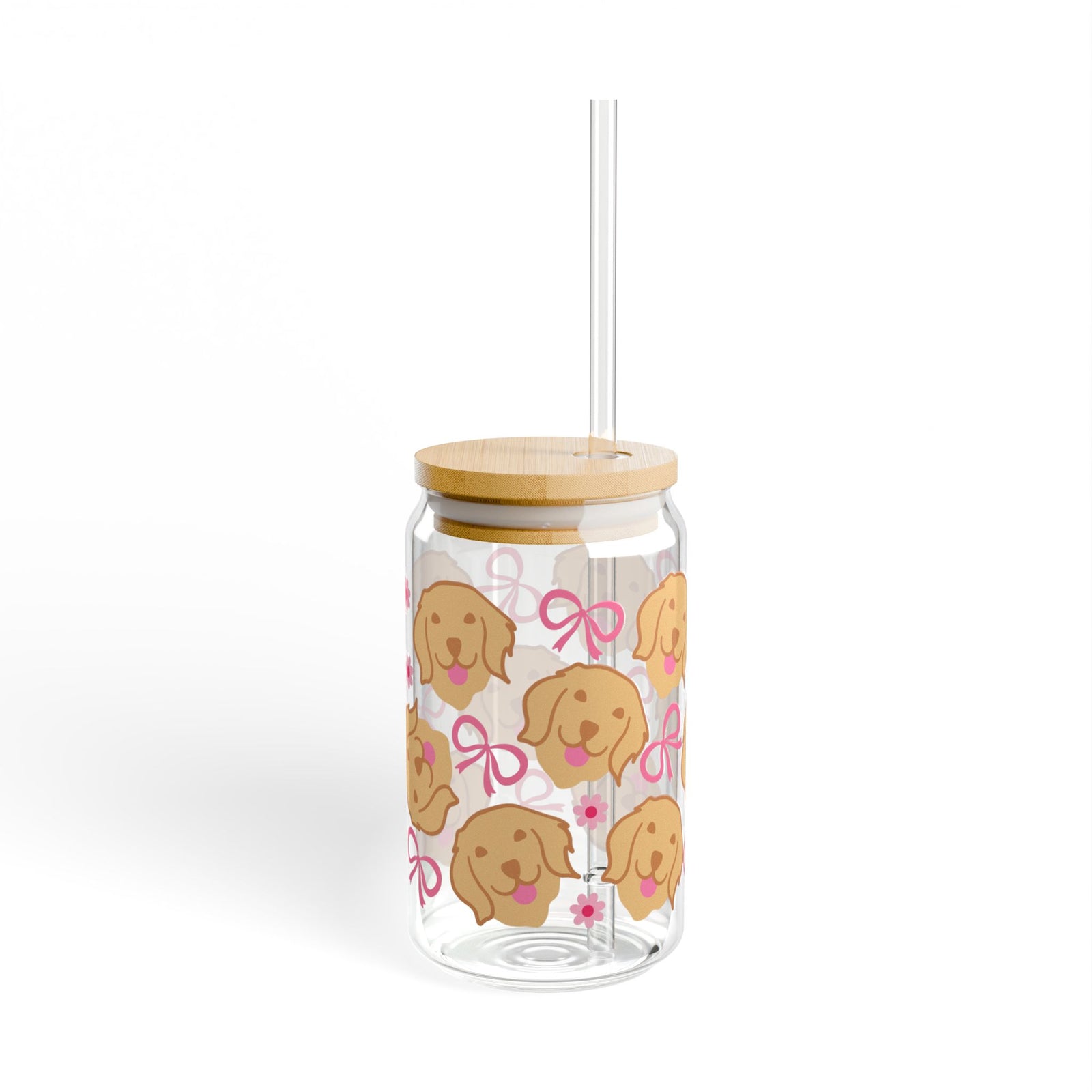 Bows & Dogs Tumbler Sipper Glass 16oz — Reusable Drink Jar with Lid & Straw - Sydney So Sweet