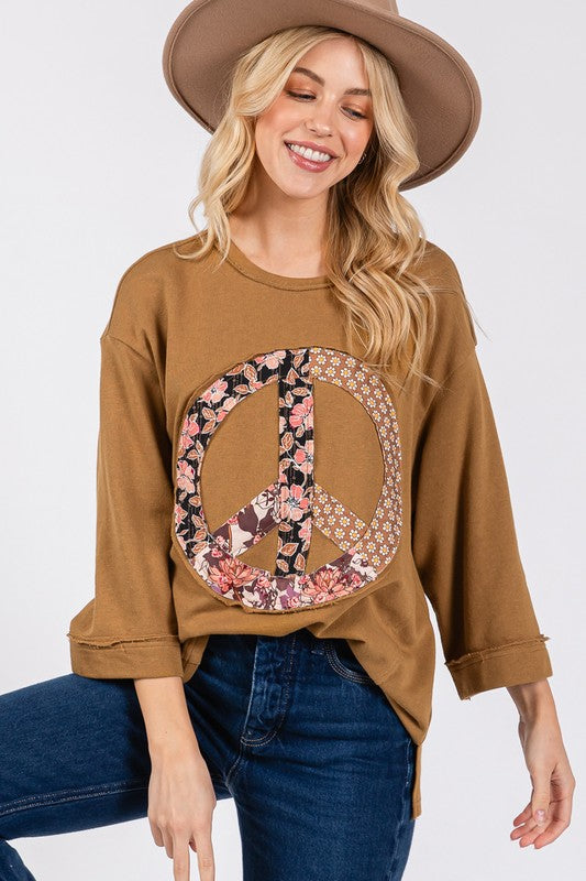 SAGE + FIG Floral Peace Patch Round Neck Top - Sydney So Sweet