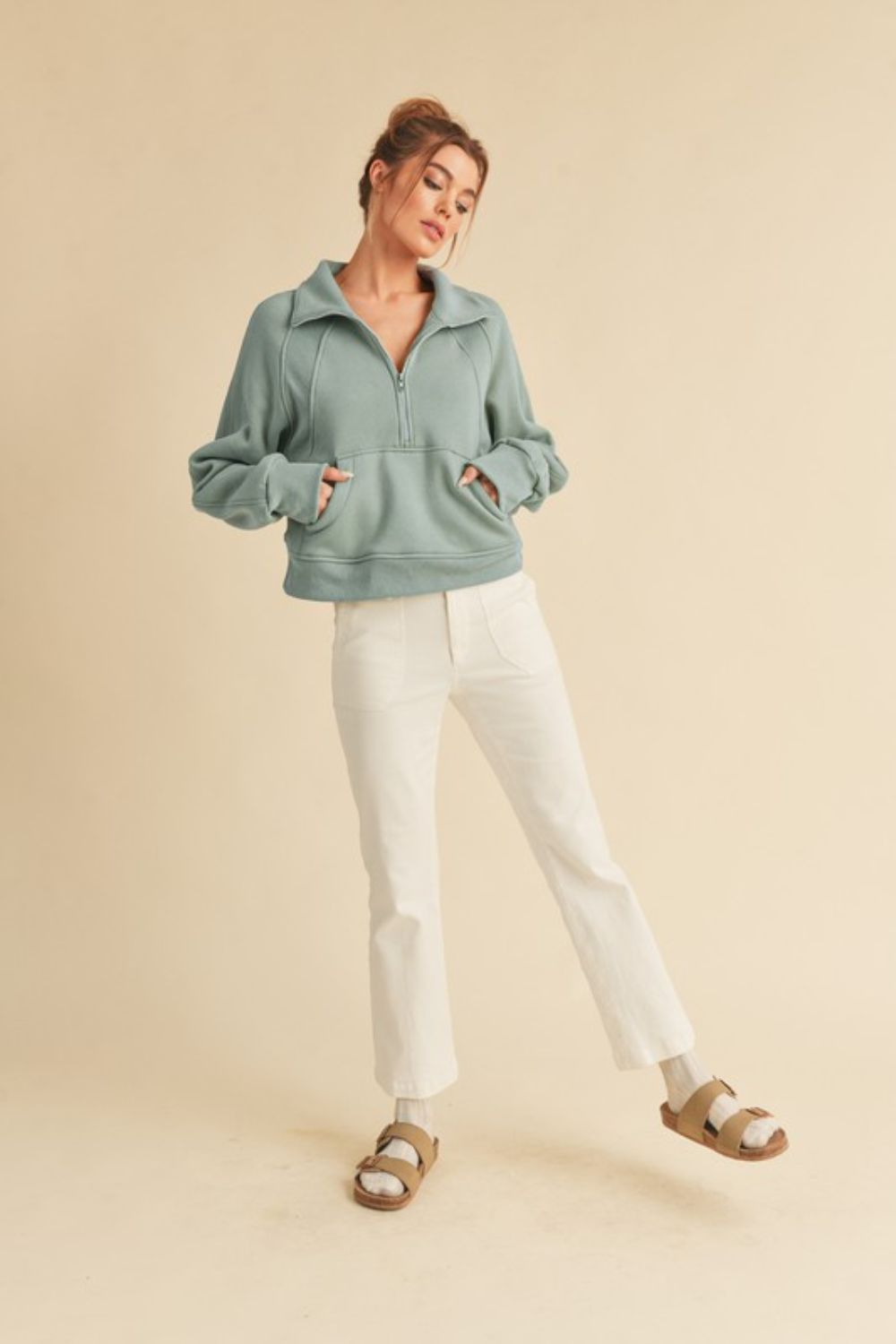 Aemi + Co Half Zip Raglan Sleeve Sweatshirt with Kangaroo Pocket - Sydney So Sweet