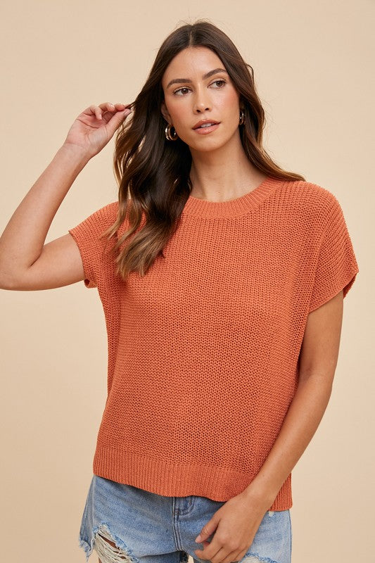 Annie Wear Round Neck Short Sleeve Sweater - Sydney So Sweet