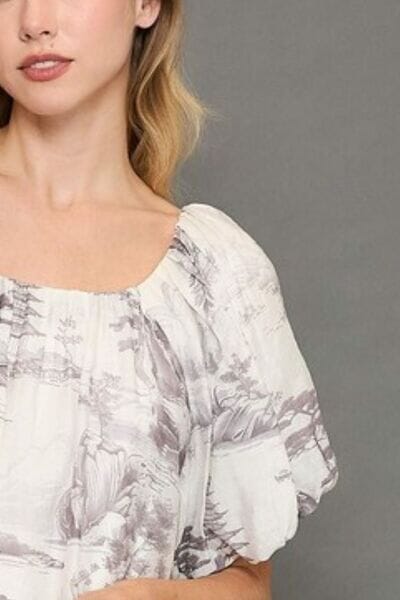 Umgee Full Size Two Tone Toile Print Top Plus Size - Sydney So Sweet