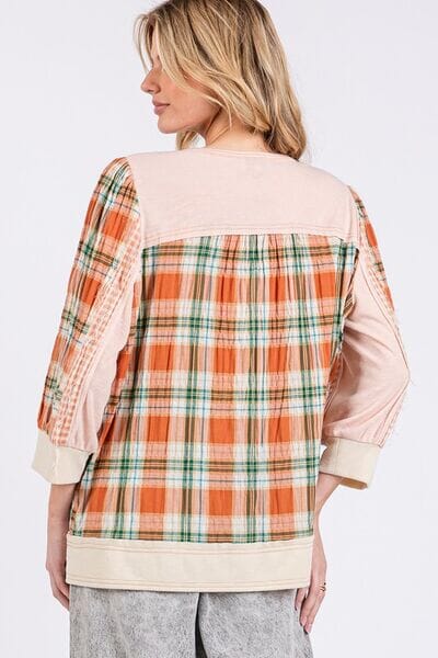 SAGE + FIG Exposed Seam Button Detail Plaid Top - Sydney So Sweet