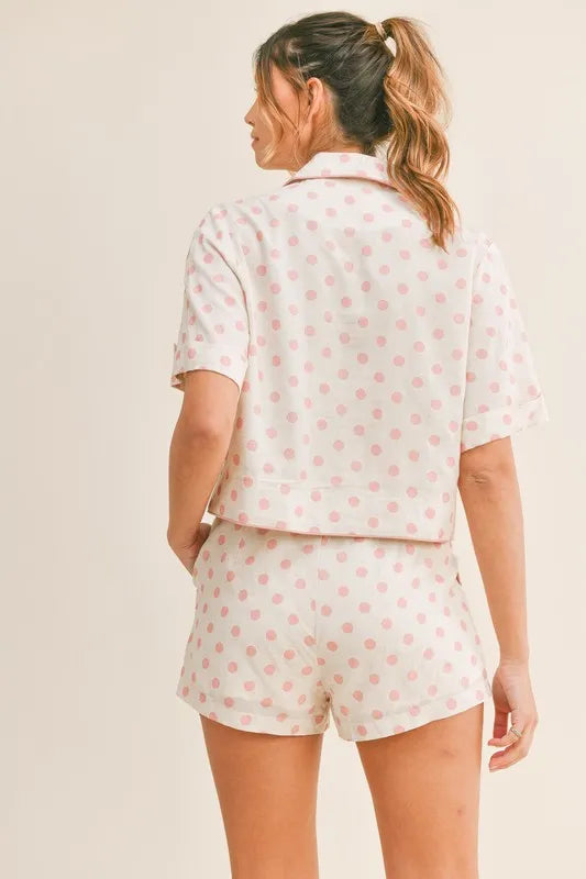 MABLE Polka Dot Collar Crop Top and Short Lounge Set - Sydney So Sweet
