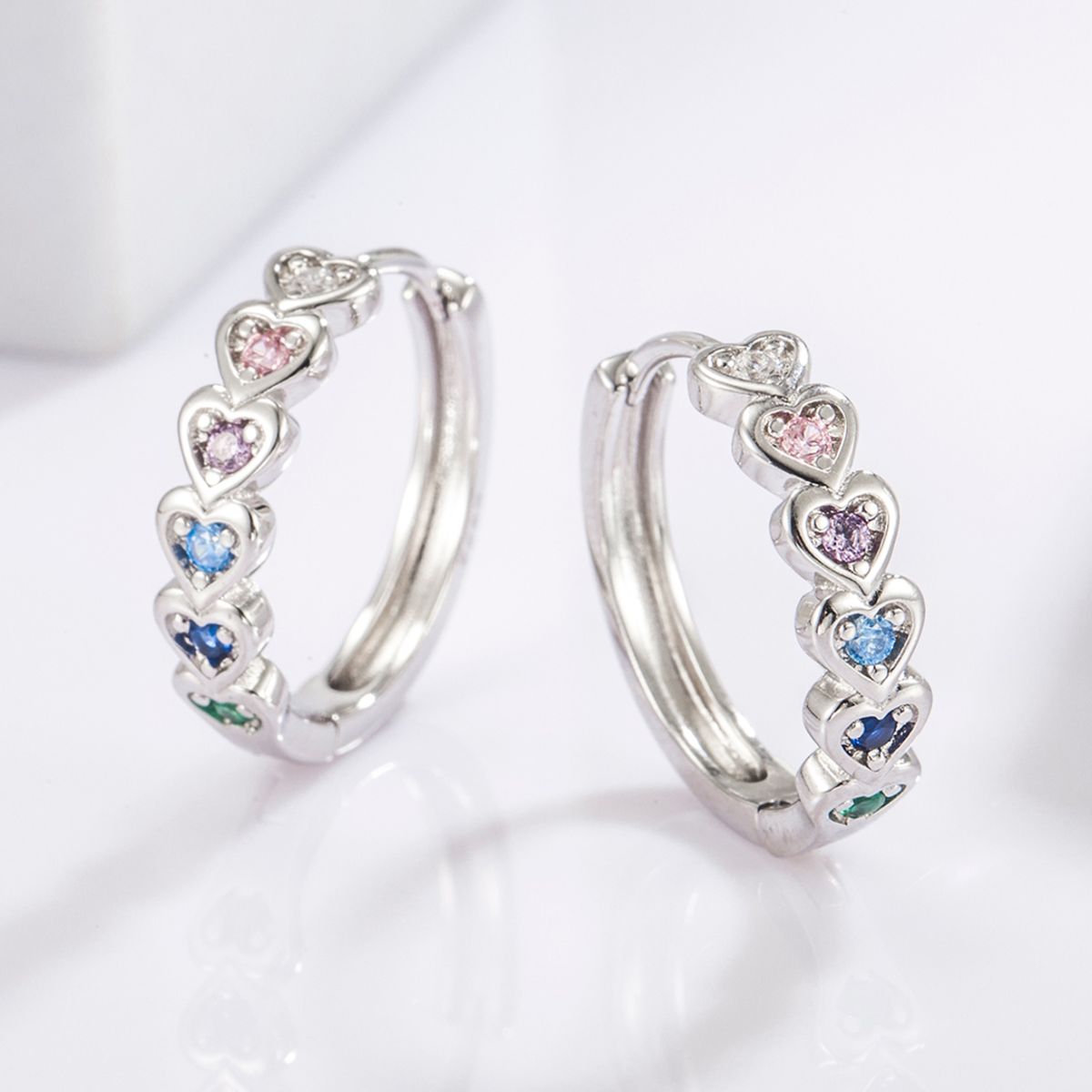 925 Sterling Silver Inlaid Zircon Heart Huggie Earrings - Sydney So Sweet