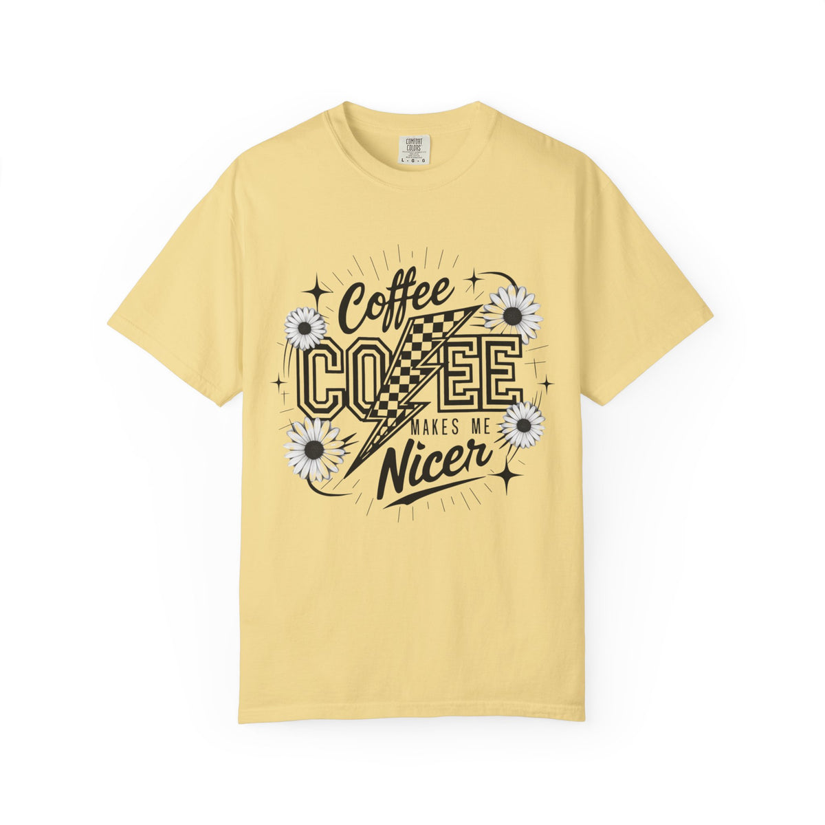 Coffee Makes Me Nicer T-Shirt Retro Daisies & Lightning Graphic Tee