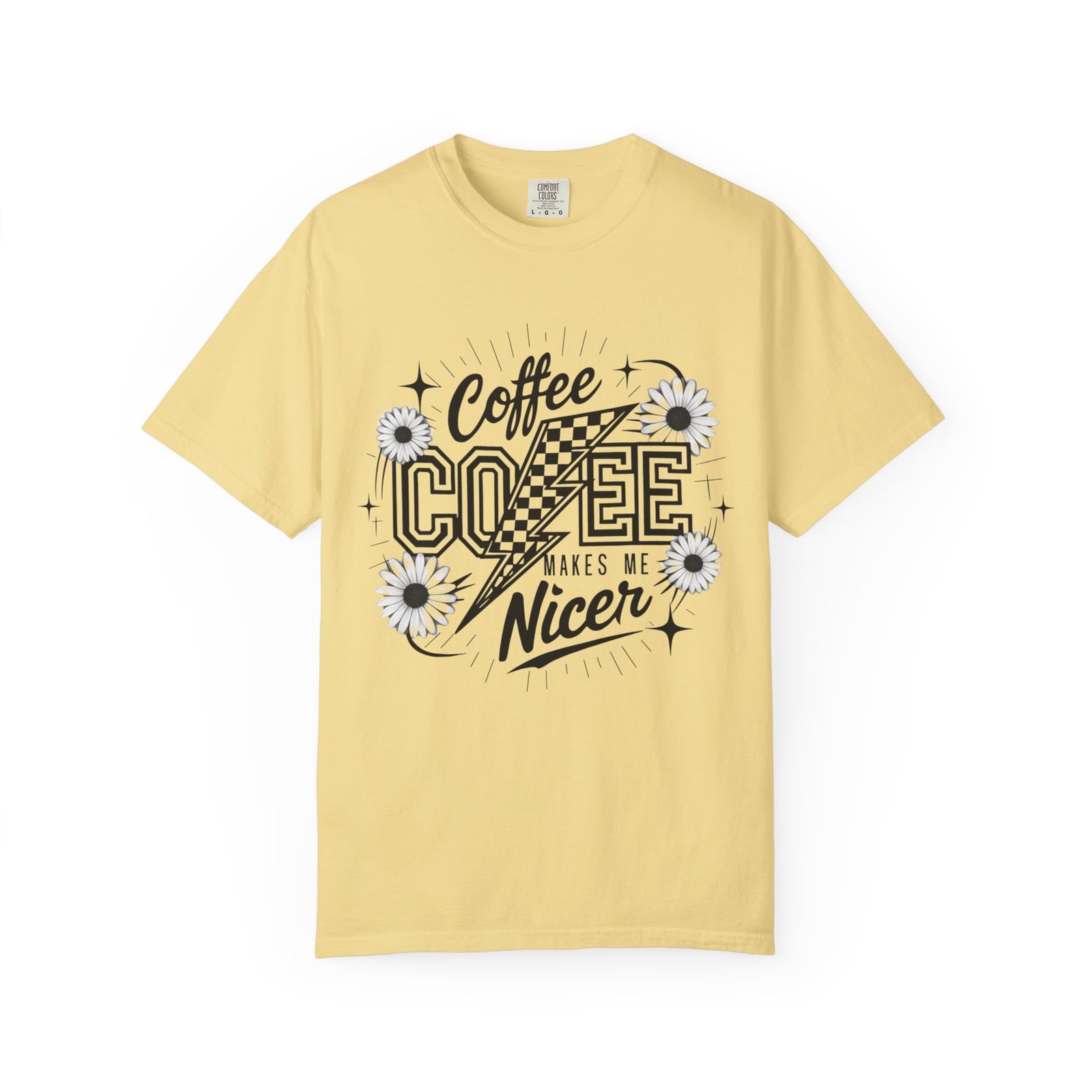 Coffee Makes Me Nicer T-Shirt Retro Daisies & Lightning Graphic Tee