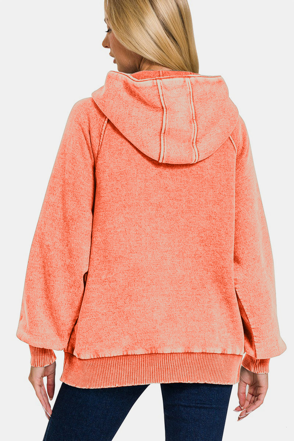 Zenana Acid Wash Fleece Kangaroo Hoodie - Sydney So Sweet