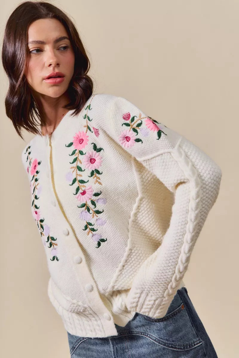 SO ME Floral Embroidered Coquette Sweater Cardigan - Sydney So Sweet