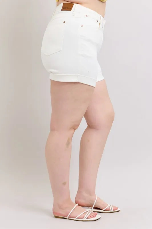 Judy Blue Full Size High Waist Double Roll Cuff Denim Shorts Plus Size - Sydney So Sweet
