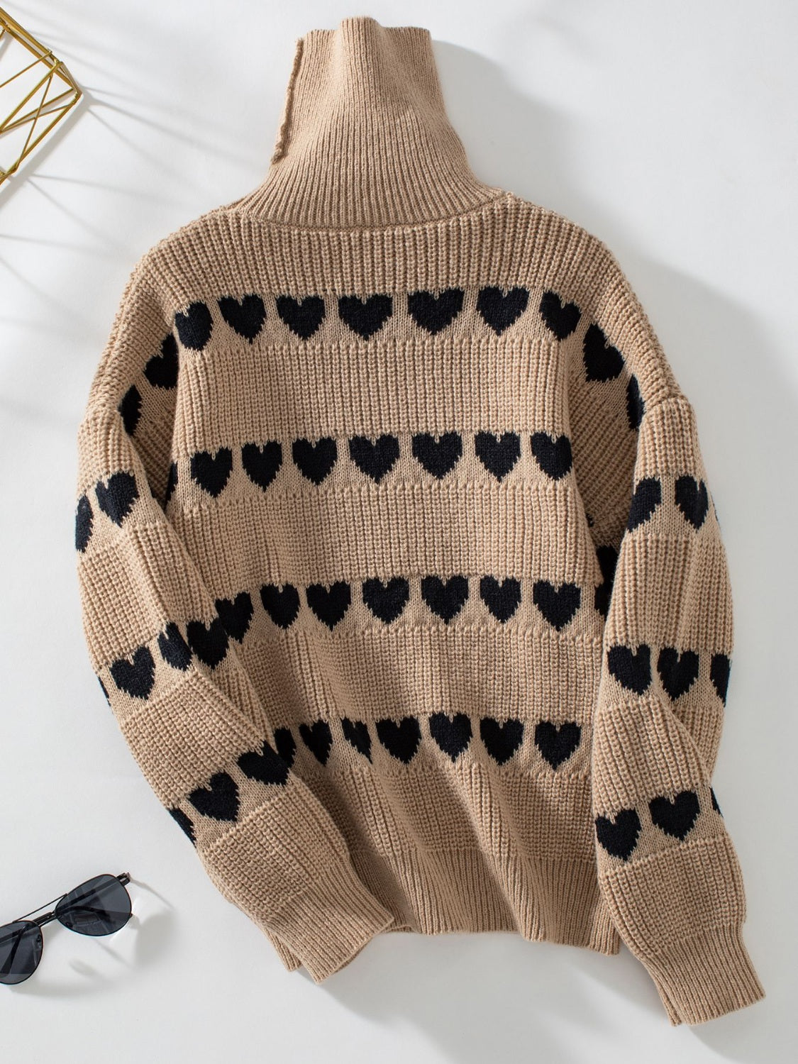 Heart Turtleneck Dropped Shoulder Sweater - Sydney So Sweet