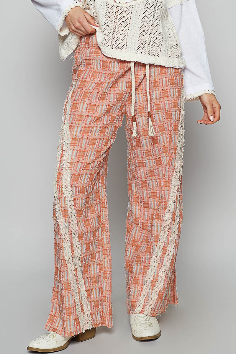 POL Lace Trim Drawstring Checkered Wide Leg Pants - Sydney So Sweet