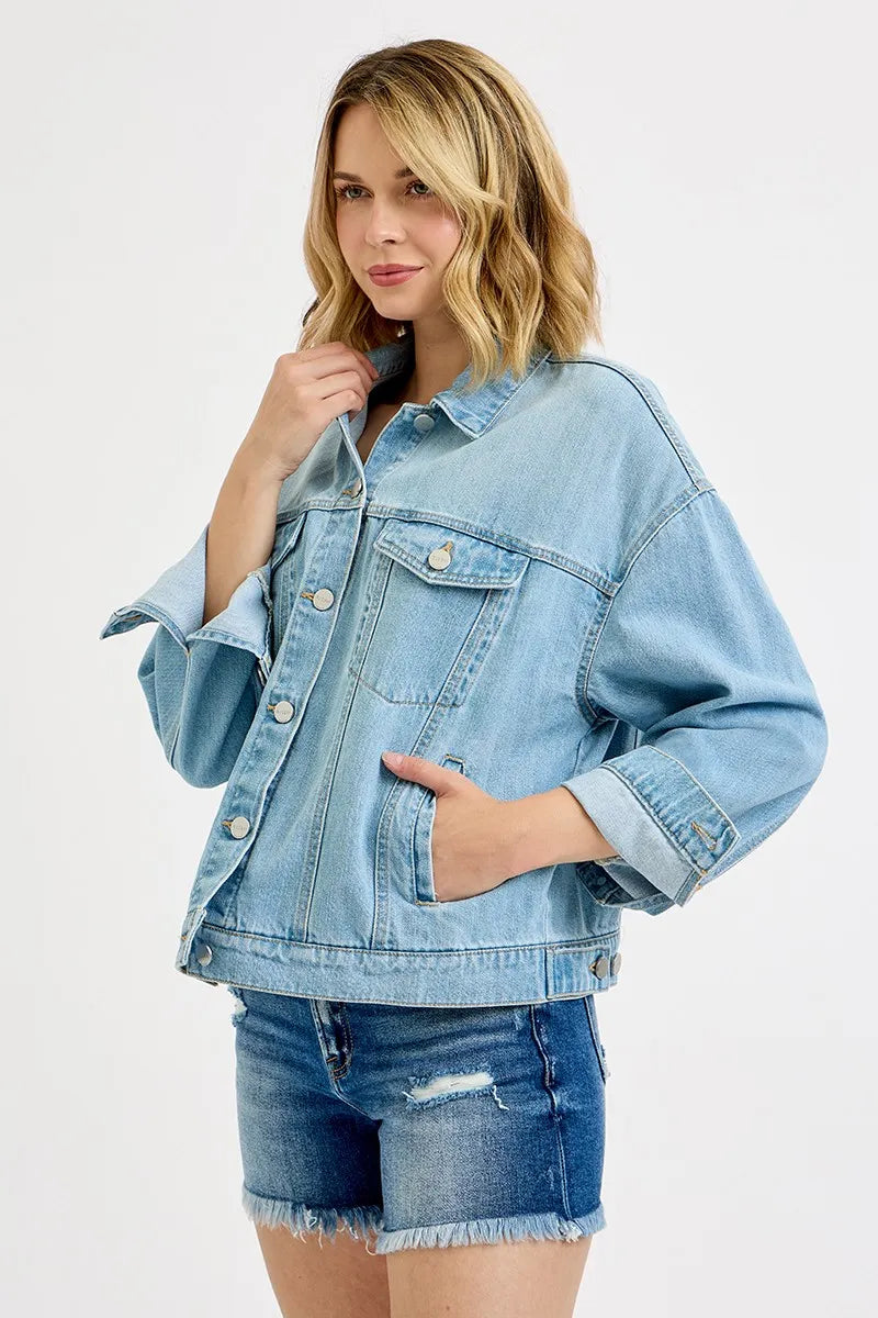 RISEN Washed Dropped Shoulder Denim Jacket - Sydney So Sweet