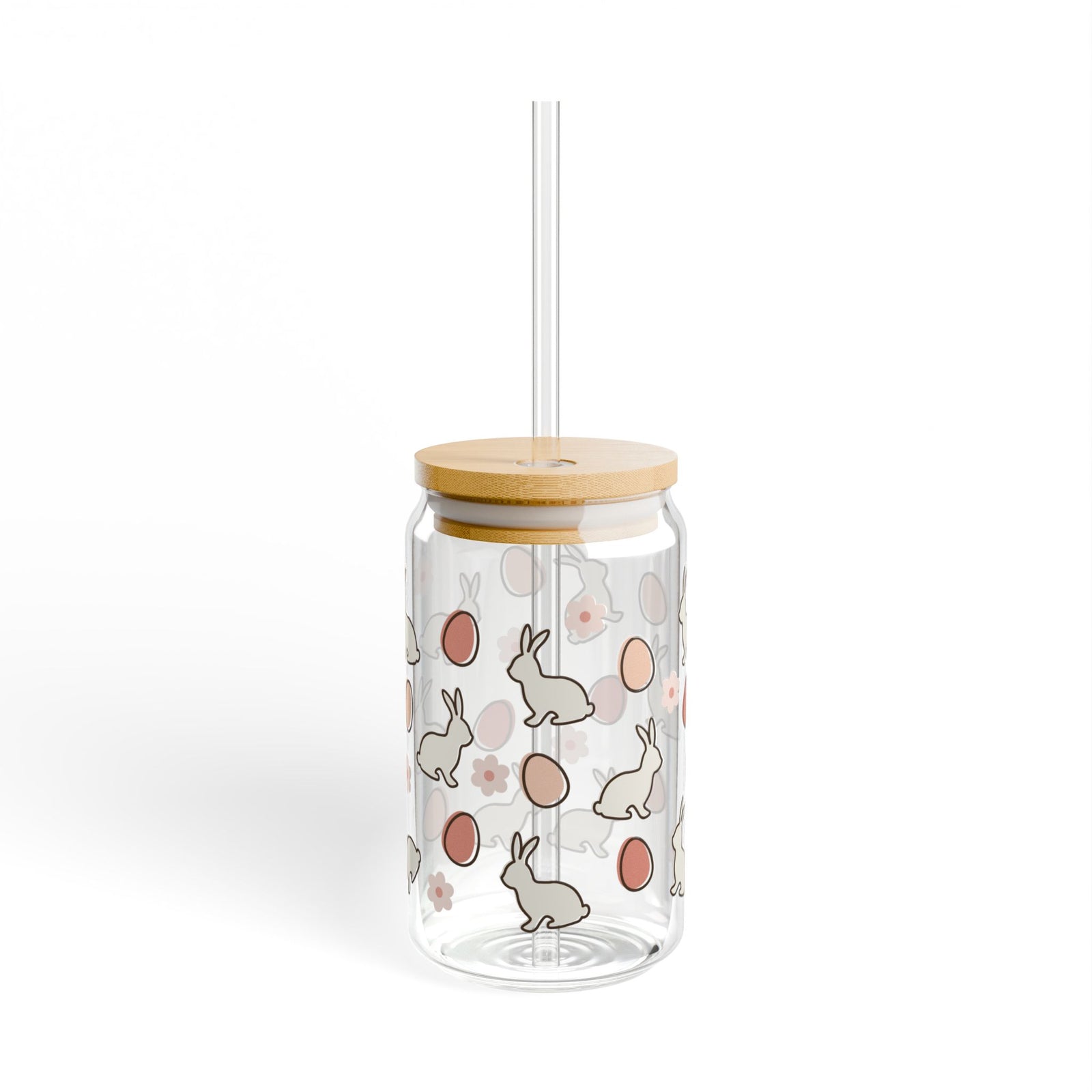 Sweet Bunny Tumbler Sipper Glass 16oz — Reusable Drink Jar with Lid & Straw