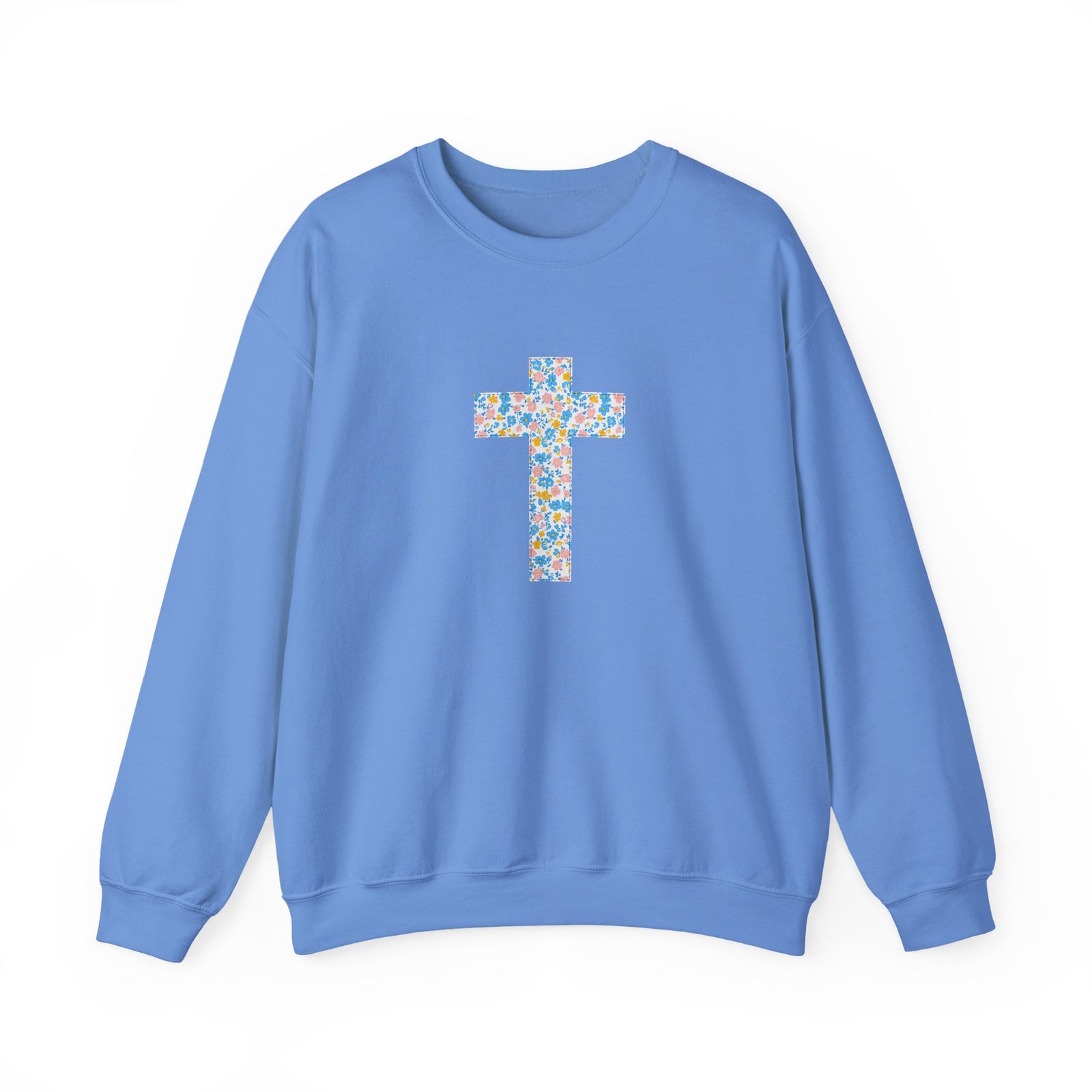 He is Risen Cross Floral Patchwork Easter Unisex Heavy Blend Crewneck Sweatshirt