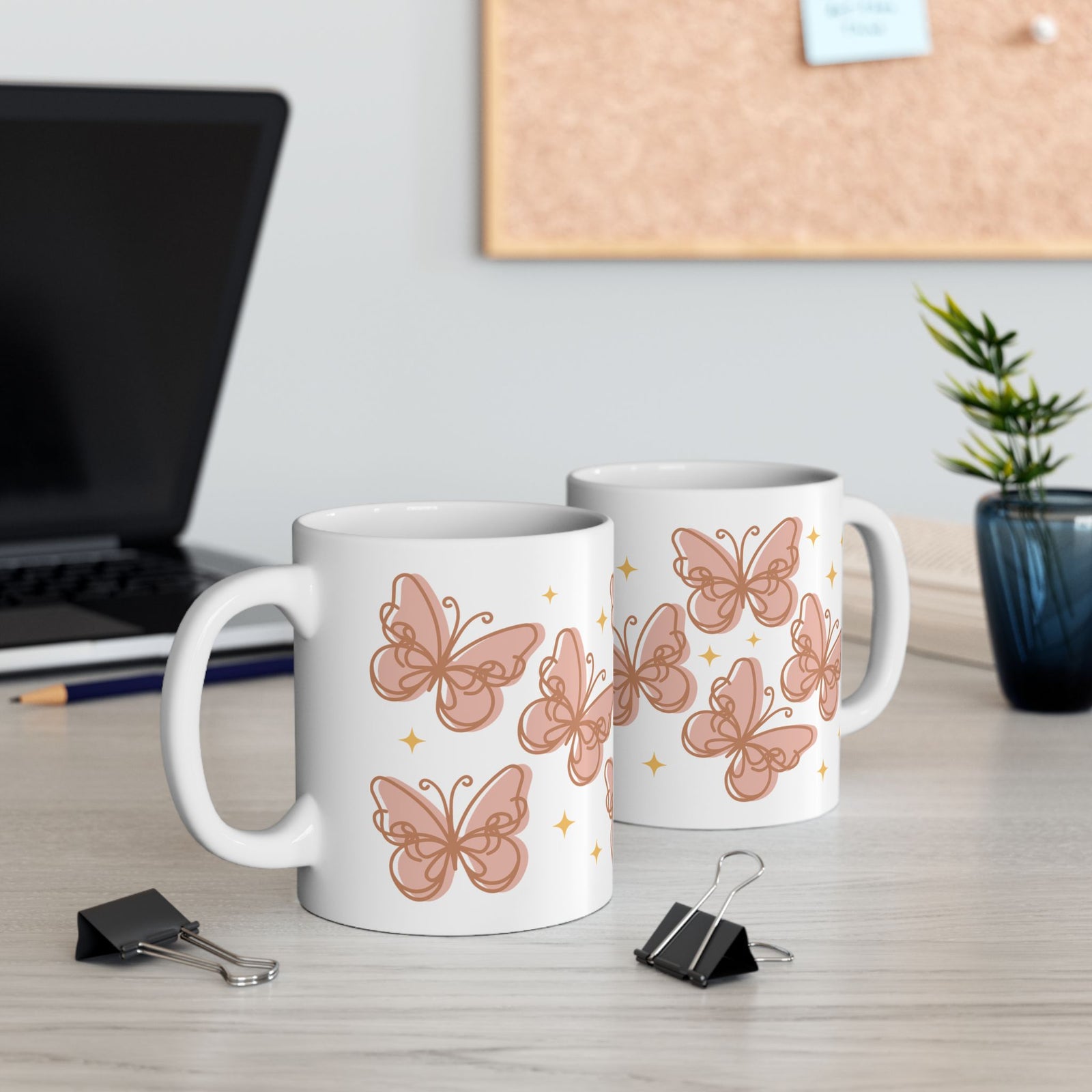 Peachy Butterfly Cute Ceramic Mug Coffee Cup (11oz & 15oz)