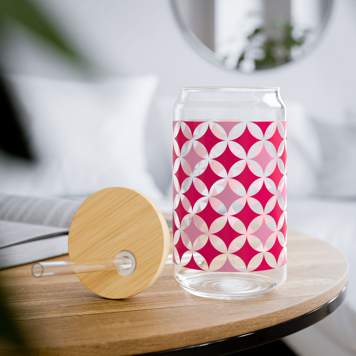 Twinkling Tidings Christmas Sipper Glass 16oz Reusable Drink Jar with Lid & Straw
