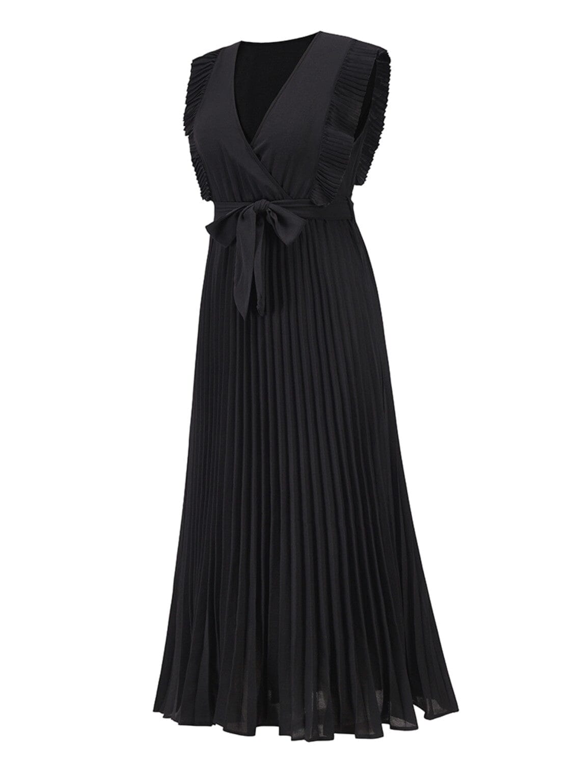 Tied Surplice Cap Sleeve Pleated Dress - Sydney So Sweet