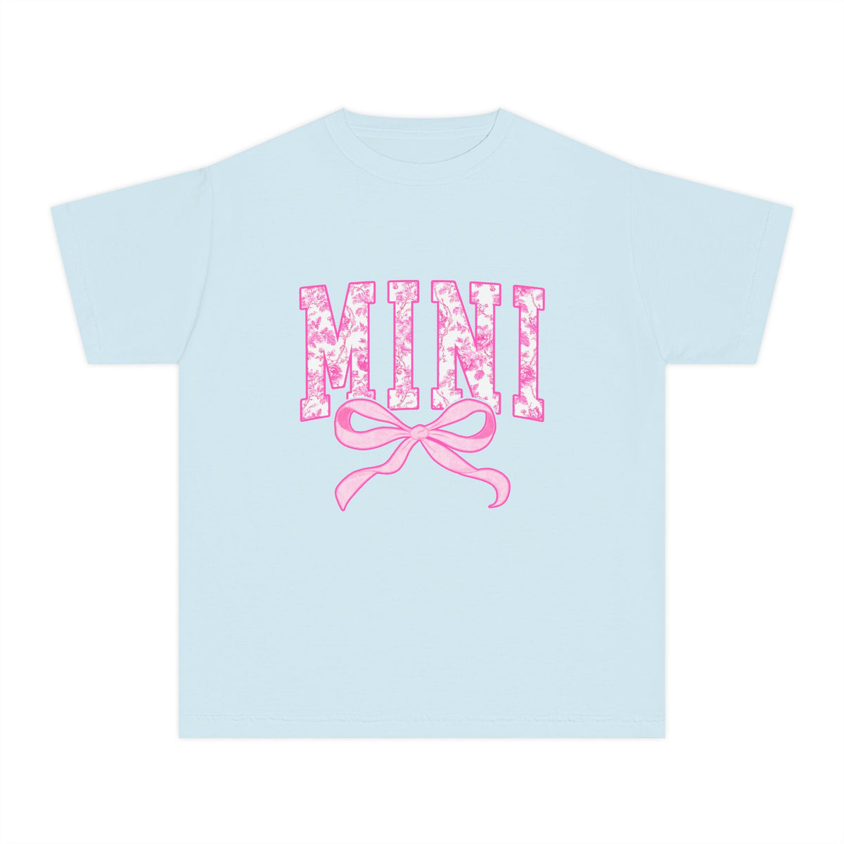 Mini Coquette Pink Toile Bow T-Shirt Cute Girl's Graphic Tee