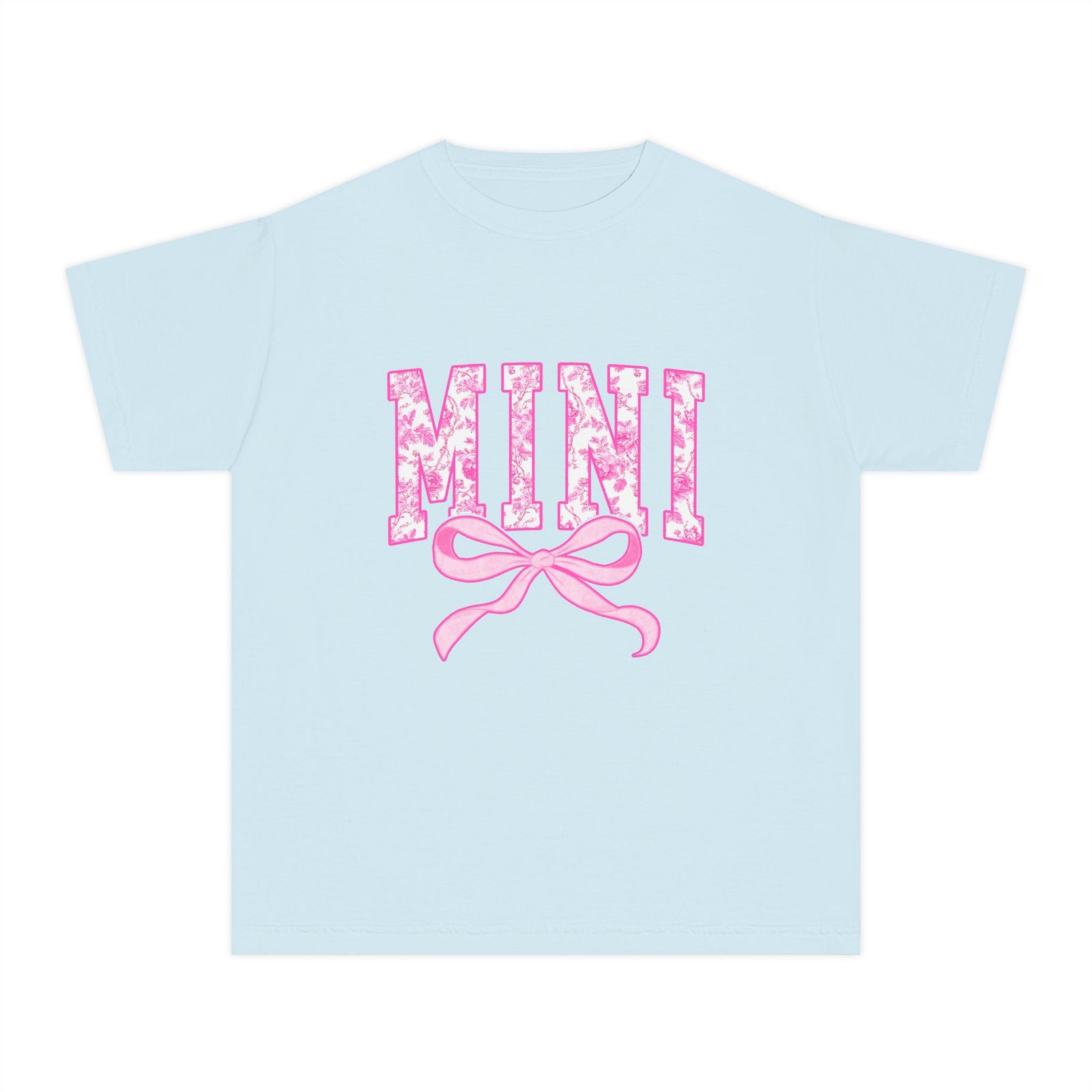 Mini Coquette Pink Toile Bow T-Shirt Cute Girl's Graphic Tee