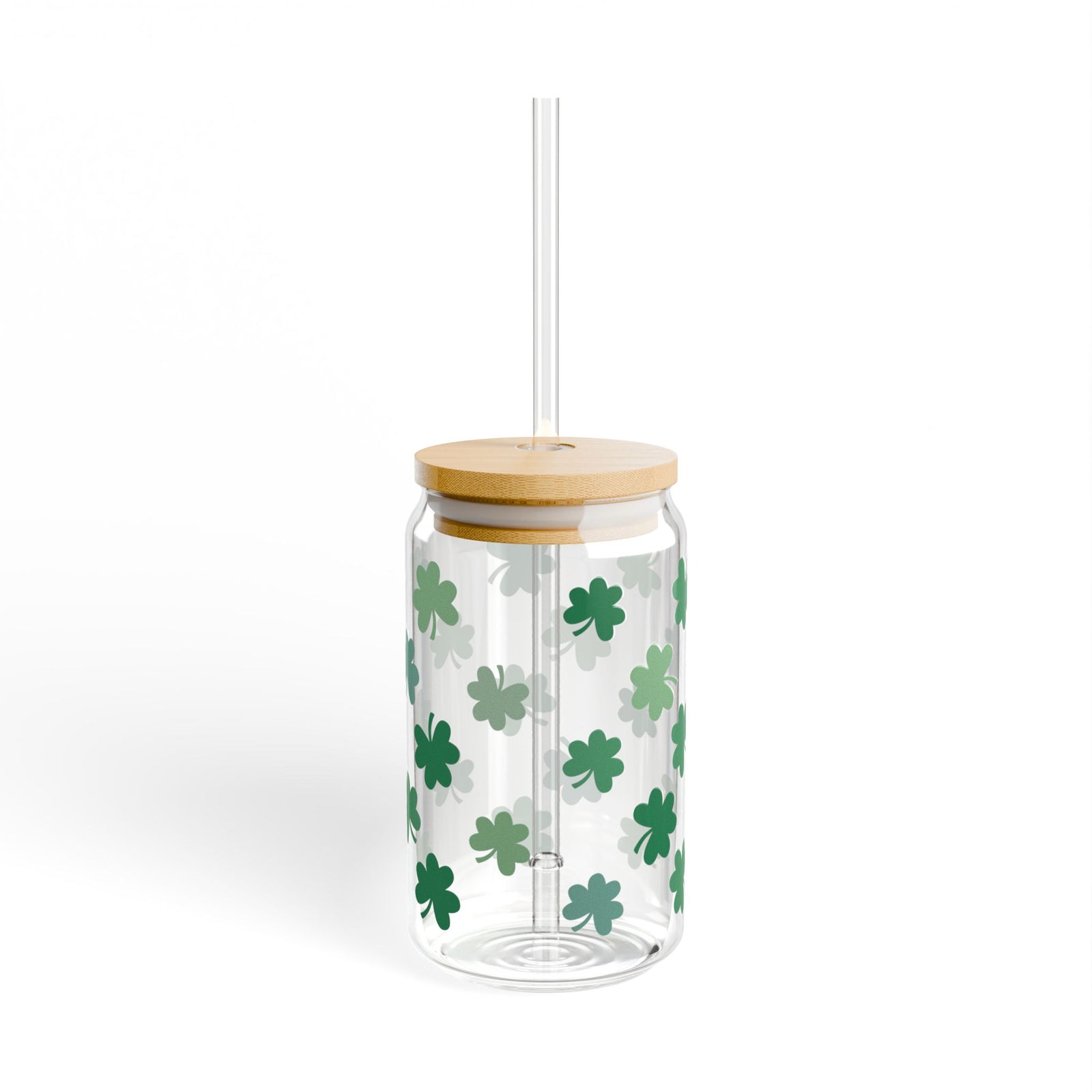 St. Patrick’s Day Shamrock Tumbler Sipper Glass 16oz — Reusable Drink Jar with Lid & Straw