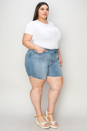 Judy Blue Full Size High Waist Raw Hem Denim Shorts - Sydney So Sweet