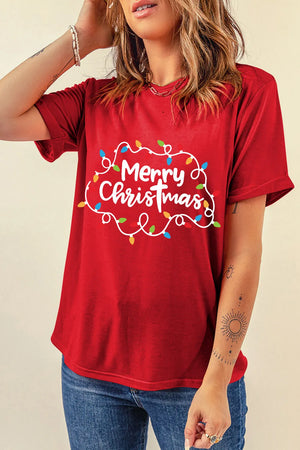 MERRY CHRISTMAS Round Neck Short Sleeve T-Shirt - Sydney So Sweet