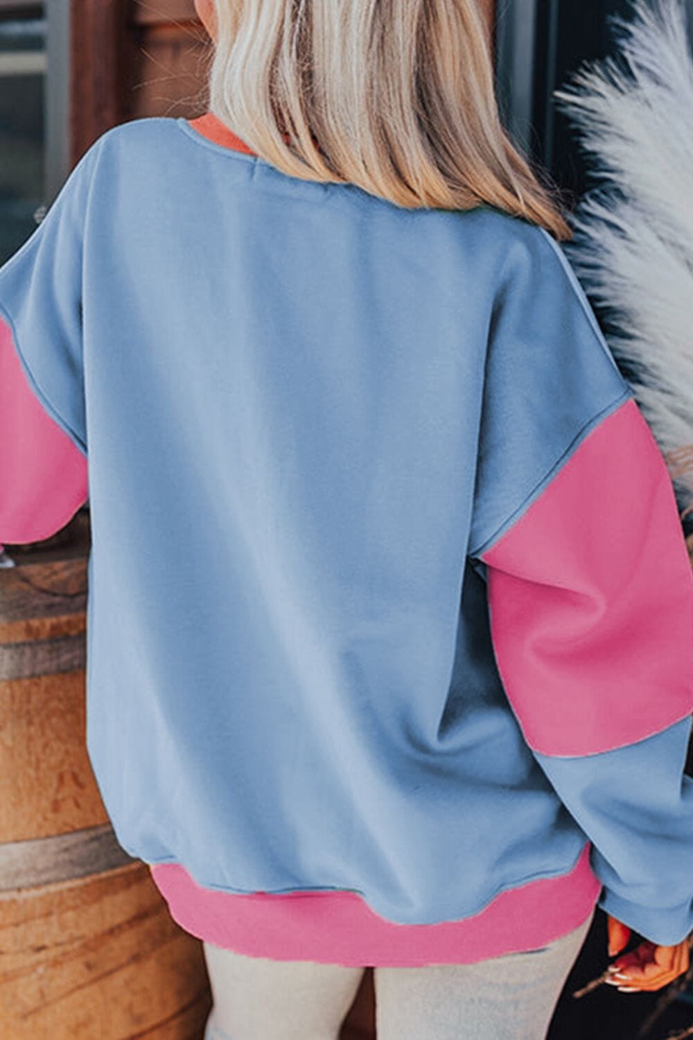 Color Block Round Neck Long Sleeve Sweatshirt - Sydney So Sweet