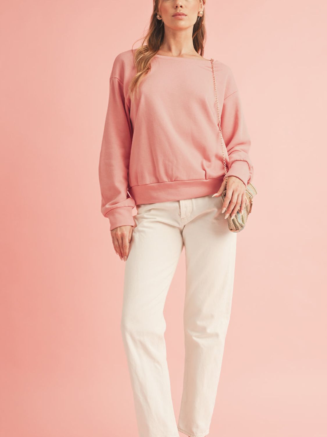 Bow Cutout Round Neck Long Sleeve Sweatshirt - Sydney So Sweet