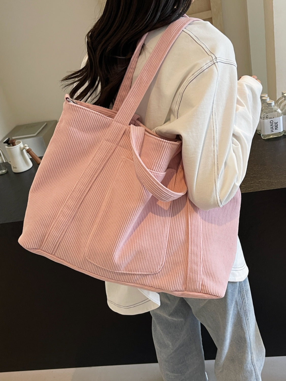 Corduroy Solid Large Tote Bag - Sydney So Sweet