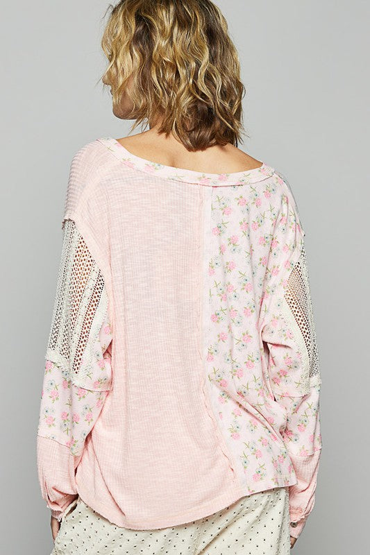 POL Floral Crochet Patch V-Neck Top - Sydney So Sweet