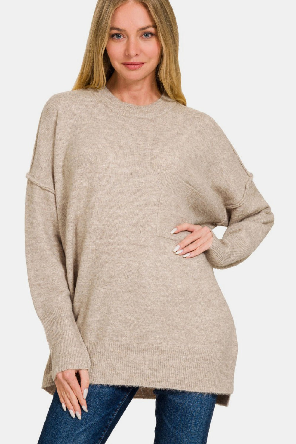 Zenana High-Low Hem Drop Shoulder Sweater - Sydney So Sweet